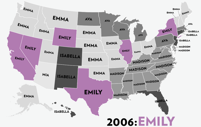 Illustration for article titled Map: Six Decades of the Most Popular Names for Girls, State-by-State